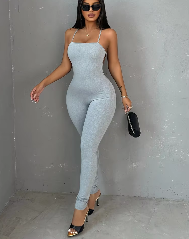 Fitness Casual Jumpsuit Women Backless Activity Tight Sporty Stretch Sleeveless Backless Shirring Bandage Overalls