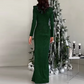 Bright Silk Pleats Dress Women O-Neck Casual Full Sleeve Slits Tassel Autumn Prom Banquet Party Elegant Long Bodycon