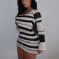 Backless Crochet Y2K Dress Autumn Stylish Full Sleeve Bandage Hollow Sexy Hipster Stripe Chic Midnight Party Clubwear