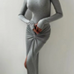 Elegant Simple Women 2 Piece Set Autumn Solid Elastic Bodysuit Tops+Peach Buttocks Wrapped Long Skirts Matching Suits