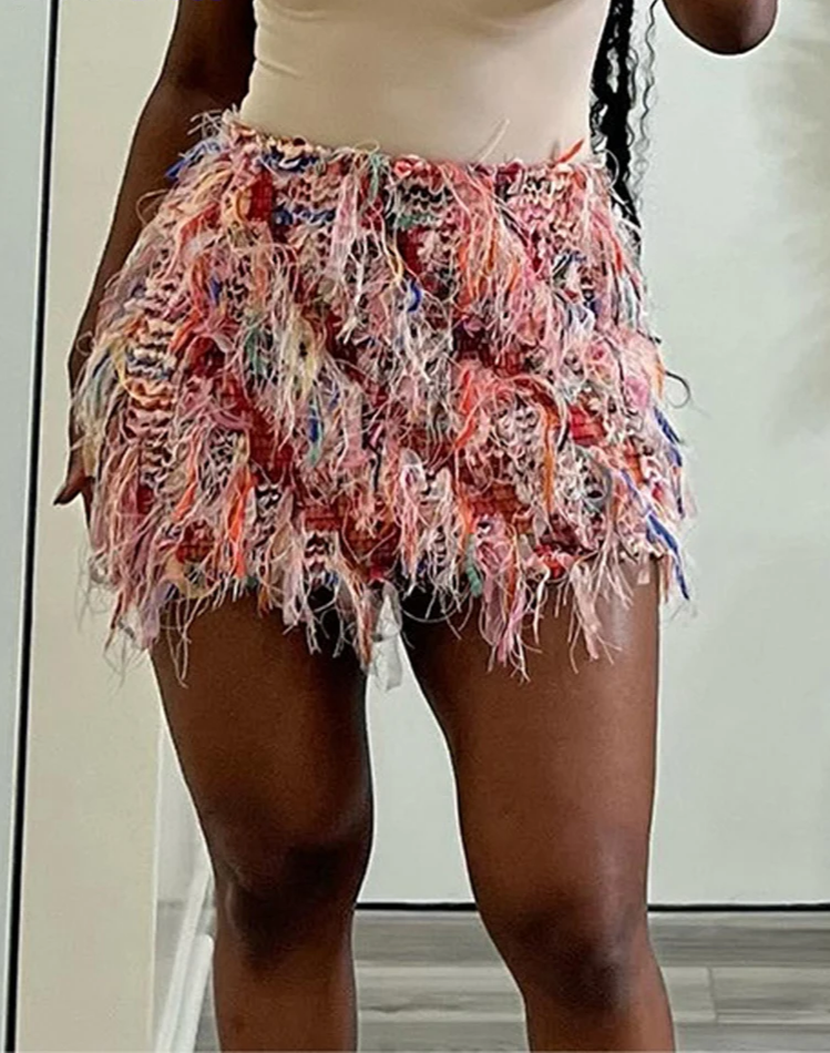 Thin Knit Colorful Tassel Skirts Women Wild Sexy Midnight Summer Trend Peach Hip Stretch Skinny Streetwear Bottoms