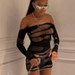 Sexy Hollow Party Dress Women Long Sleeve Skinny Slash Neck Elastic See Through Midnight Birthday Clubwear Bodycon
