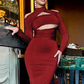 Hollow Cross Halter Dress Women Full Sleeve Elegant Luxury Party Banquet Birthday Party Skinny Autumn Trend Vestidos