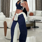 Sporty Women 2 Piece Set Tracksuit Zip Halter Single-Breasted Tank Tops+Straight Pants Matching Streetwear Outfits