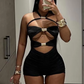 Ruched Romper Women Chic Metal Buckle Hollow Backless Halter Sleeveless Hipster Stretch Luxury Slim Playsuit Clubwear