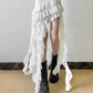 Tassels Women Skirts Chic Irregular Hem Multi-Layered Ruffles Lace Patchwork Summer Trend Skinny Versatile Bottoms