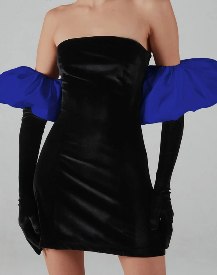 Women Strapless Velvet Dress Elastic Bodycon With  Clouds Gloves Birthday Vacation Party French Romantics Streetwear