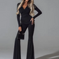 Pleats Elegant 2 Piece Set Women Hooded Low-Neck Long Sleeve Top+Solid Flared Pants Matching Casual Simple Trend Suit