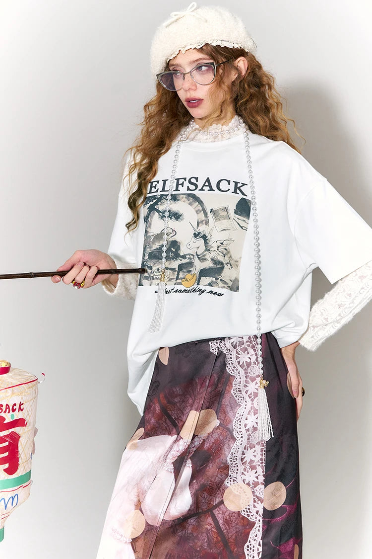 Casual Unicorn Print Short Sleeve T-Shirt For Women