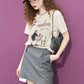 Vintage Cartoon Print Short Sleeve T-Shirt, Preppy Style Graphic White Tee, Loose Crewneck Top for Women's Daily Outfit