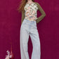 Vintage Sleeve T-Shirt with Polka Dot & Bear Print, Trendy Cartoon Print Top for Women & Girls