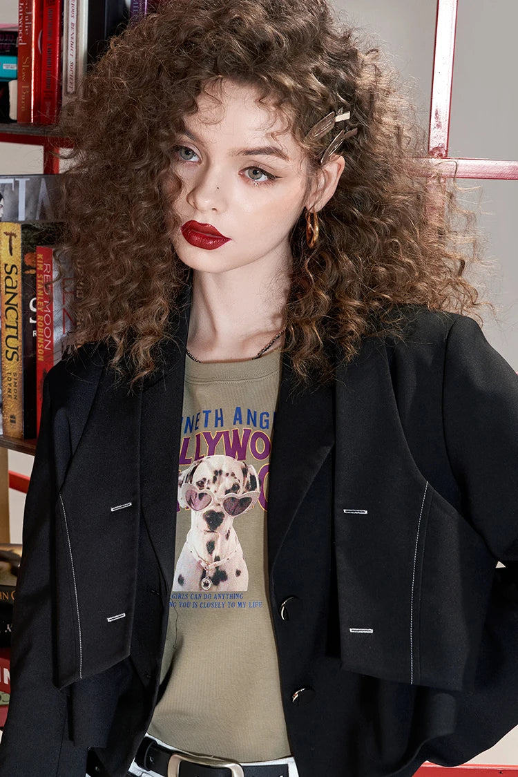 Vintage T-Shirt with Retro Puppy Print, Casual Crewneck Versatile Tee, Cute Slim Fit Crop Top for Women's Summer Outfit