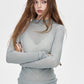 2025 Autumn New Arrivals Casual Soft Solid Color Sheer Knit Top Layering Base Shirt For Woman