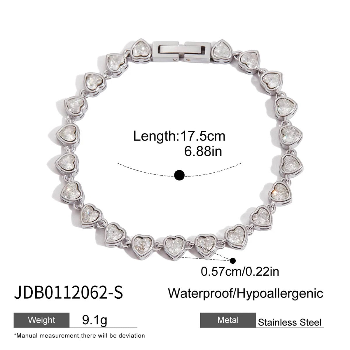 Stainless Steel Chain Bracelet with Heart-Shaped Zirconia and Gold Color Plating for Women Casual Everyday Jewelry Gift