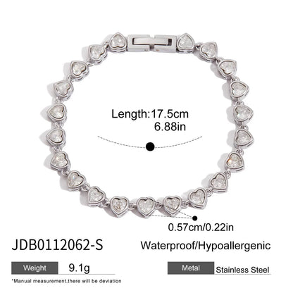 Stainless Steel Chain Bracelet with Heart-Shaped Zirconia and Gold Color Plating for Women Casual Everyday Jewelry Gift