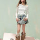 Elegant Halter Neck Long Sleeve T-Shirt with Draped Cowl, Slim Fit Ribbed Knit Tee, Cute Dailywear Tops for Women