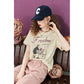 Vintage Cartoon Print Short Sleeve T-Shirt, Preppy Style Graphic White Tee, Loose Crewneck Top for Women's Daily Outfit
