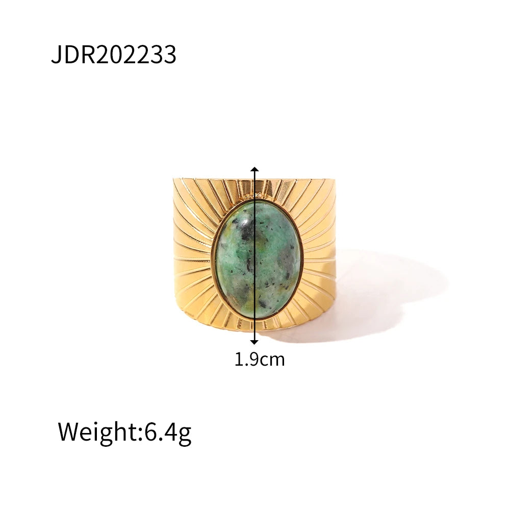 New Design Natural Stone Stainless Steel Ring Women Waterproof Stylish Golden Jewelry 2022 NEW Set