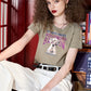 Vintage T-Shirt with Retro Puppy Print, Casual Crewneck Versatile Tee, Cute Slim Fit Crop Top for Women's Summer Outfit