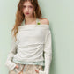 Elegant Halter Neck Long Sleeve T-Shirt with Draped Cowl, Slim Fit Ribbed Knit Tee, Cute Dailywear Tops for Women