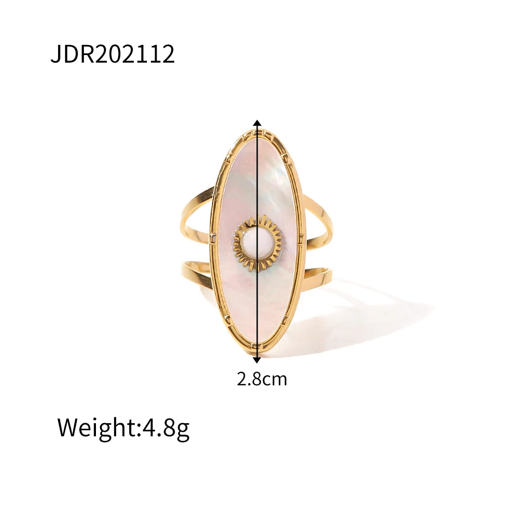 New Design Natural Stone Stainless Steel Ring Women Waterproof Stylish Golden Jewelry 2022 NEW Set