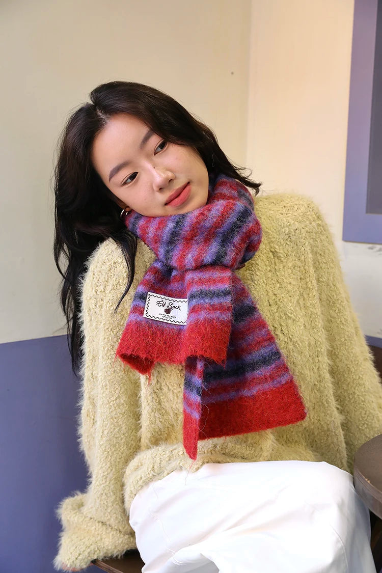 2025 Winter New Arrivals Y2K Christmas Preppy Minimalist Stripe Scarf For Women