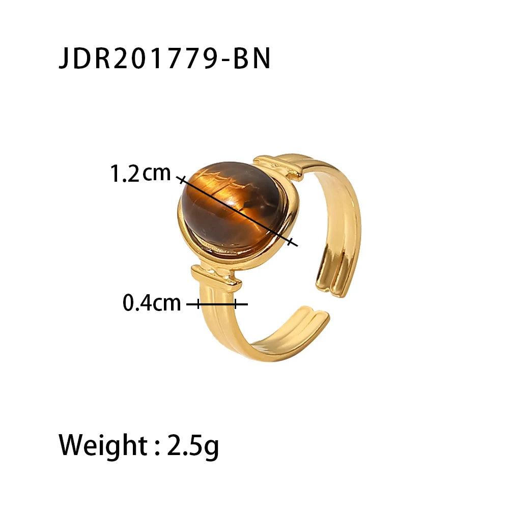 New Design Natural Stone Stainless Steel Ring Women Waterproof Stylish Golden Jewelry 2022 NEW Set