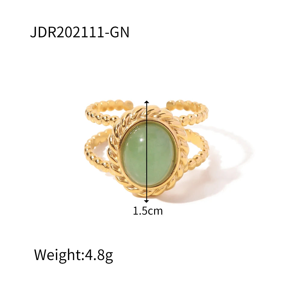 New Design Natural Stone Stainless Steel Ring Women Waterproof Stylish Golden Jewelry 2022 NEW Set