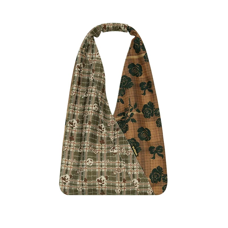 2025 Winter New Arrivals Y2K Vintage Casual Stripe Fabric Bow Graphic Patchwork Tote Bag For Women