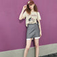 Vintage Cartoon Print Short Sleeve T-Shirt, Preppy Style Graphic White Tee, Loose Crewneck Top for Women's Daily Outfit