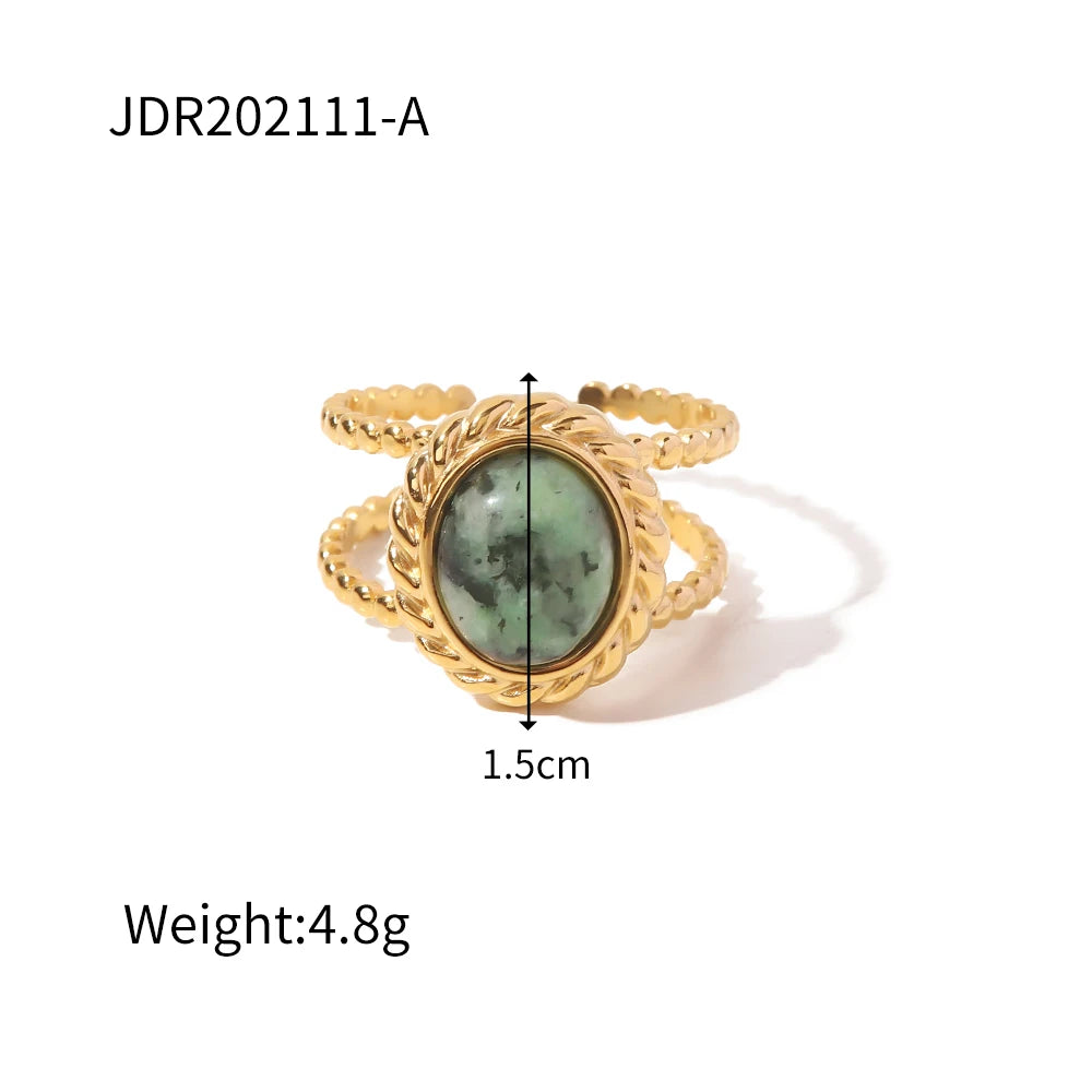 New Design Natural Stone Stainless Steel Ring Women Waterproof Stylish Golden Jewelry 2022 NEW Set