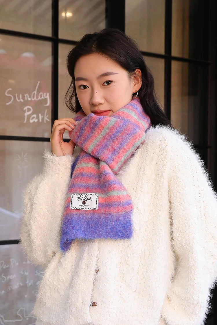 2025 Winter New Arrivals Y2K Christmas Preppy Minimalist Stripe Scarf For Women
