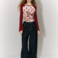 Vintage Sleeve T-Shirt with Polka Dot & Bear Print, Trendy Cartoon Print Top for Women & Girls