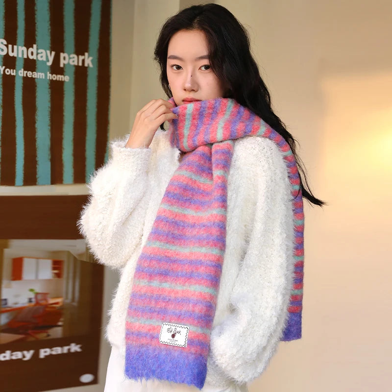2025 Winter New Arrivals Y2K Christmas Preppy Minimalist Stripe Scarf For Women