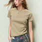 Solid Casual Crewneck T-Shirt, Basic Short Sleeve Tee, Soft Everyday Fitted Tops for Women Daily Outfit