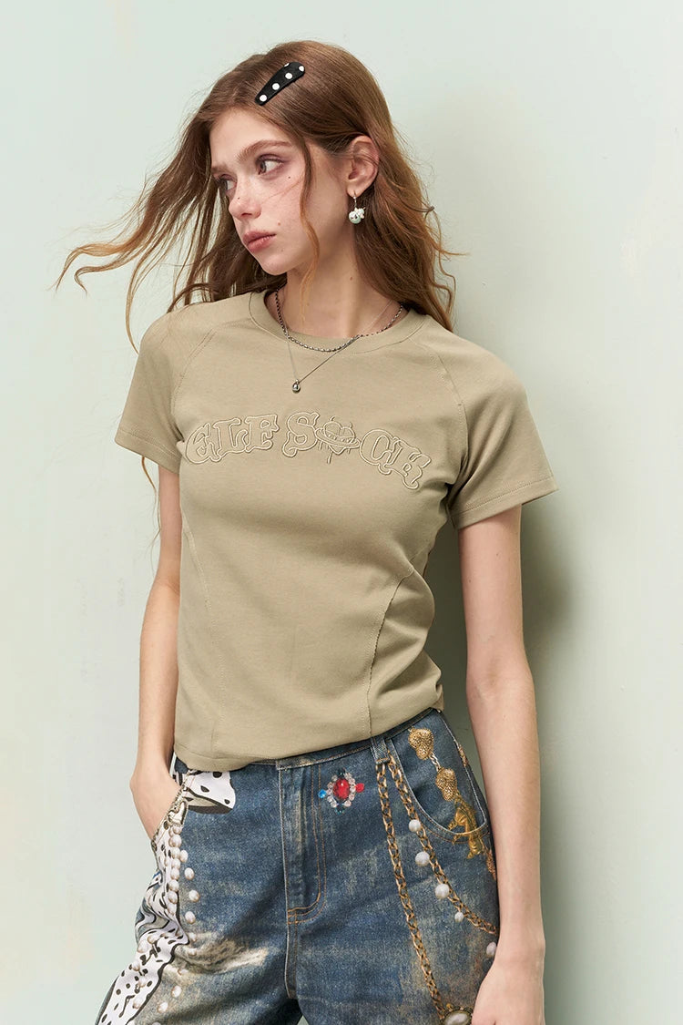 Solid Casual Crewneck T-Shirt, Basic Short Sleeve Tee, Soft Everyday Fitted Tops for Women Daily Outfit