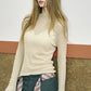 2025 Autumn New Arrivals Casual Soft Solid Color Sheer Knit Top Layering Base Shirt For Woman