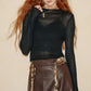 2025 Autumn New Arrivals Casual Soft Solid Color Sheer Knit Top Layering Base Shirt For Woman