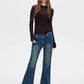 2025 Autumn New Arrivals Casual Soft Solid Color Sheer Knit Top Layering Base Shirt For Woman