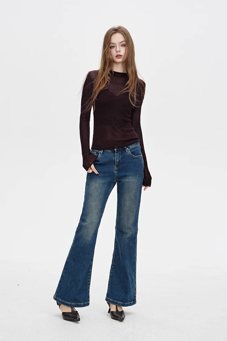2025 Autumn New Arrivals Casual Soft Solid Color Sheer Knit Top Layering Base Shirt For Woman