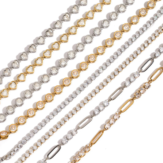 Stainless Steel Chain Bracelet with Heart-Shaped Zirconia and Gold Color Plating for Women Casual Everyday Jewelry Gift
