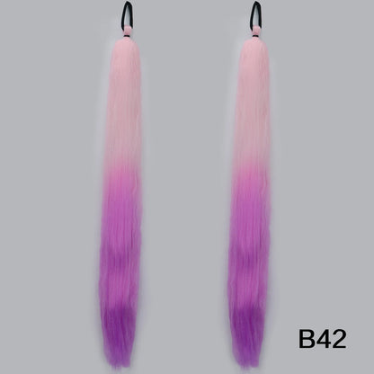 Synthetic DIY Braided Ponytail Extension With Elastic Rubber Band Pink Purple Blue Long Straight Pony Tail For Women Girls Party