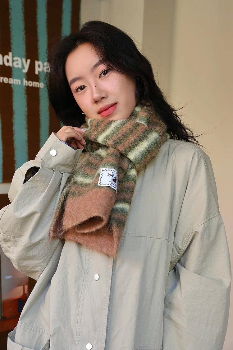 2025 Winter New Arrivals Y2K Christmas Preppy Minimalist Stripe Scarf For Women
