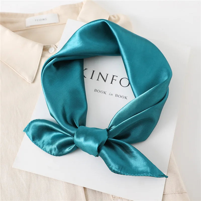 New Fashion Silk Square Scarf For Women 60cm Satin Neck Hair Tie Band Bag Warp Soft Neckerchief Hijabs Head Female Foulard