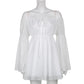 Womens Puff Sleeve Off Shoulder Dresses Lace Up Swing Dress Ruffle Mesh Party Mini Dress and Body Shaper Bustier Corset