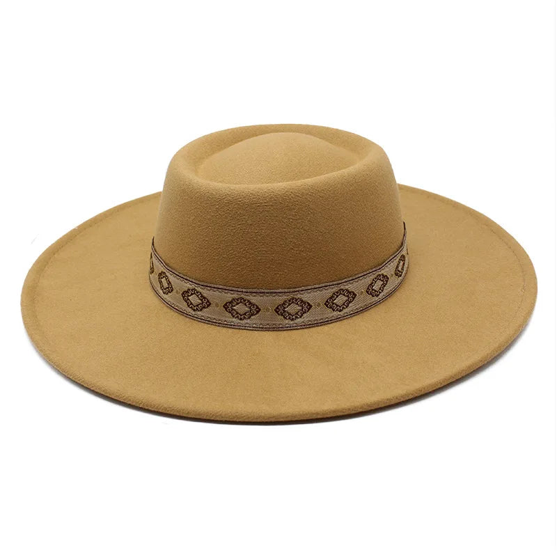 New Solid Color 9.5CM Wide Brim Bowler Wool Jazz Fedoras Hat Retro Men Trilby Cap Panama Formal Dress Hats Sombrero Hombre