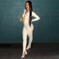 Button Ribbed Knitted Jumpsuit Two Piece Set Fall Winter Clothes Sexy White Long Sleeve Bodycon Jumpsuits