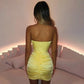 Mozision Satin Strapless Ruched Dress For Women Summer Off-shoulder Sleeveless Bodycon Party Clubwear Mini Dresses Vestidos
