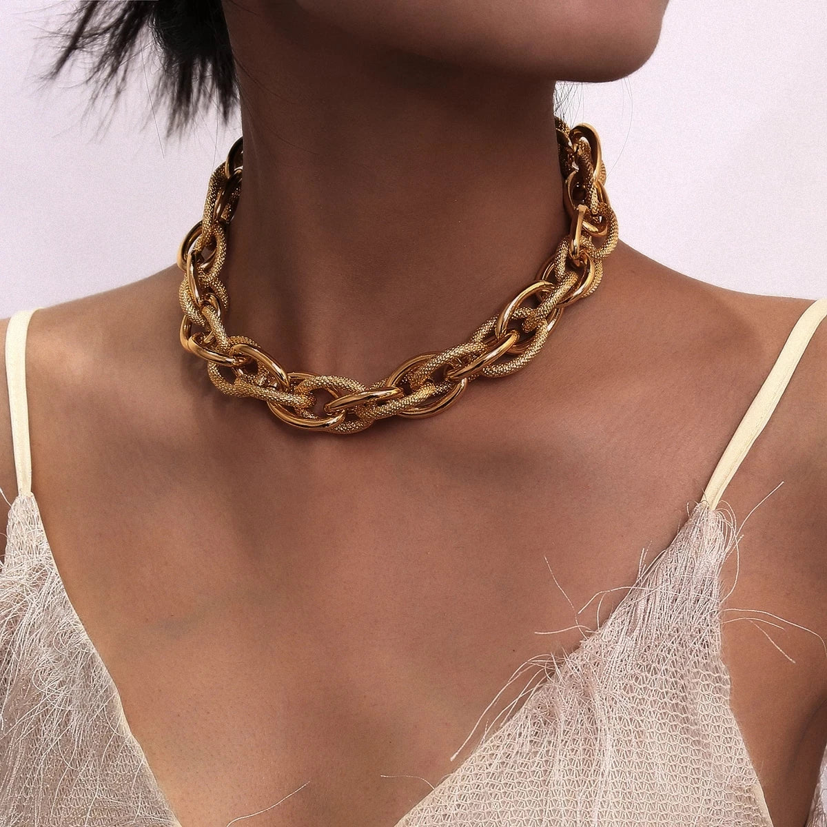 Punk Miami Cuban Choker Necklace Collar Statement Hip Hop Big Chunky Aluminum Gold Color Thick Chain Necklace Women Jewelry