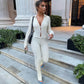 Button Ribbed Knitted Jumpsuit Two Piece Set Fall Winter Clothes Sexy White Long Sleeve Bodycon Jumpsuits
